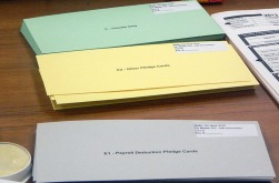 Goodwill Tulsa volunteers sorted and labeled envelopes like these for Salk Elementary.